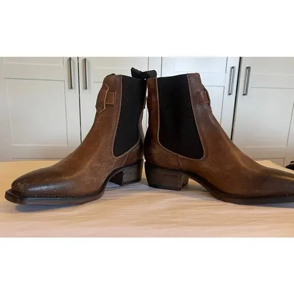 NWOT: John Varvatos Walker Buckle Chelsea Boot Size 9.5 in LT Brown - Picture 7 of 10